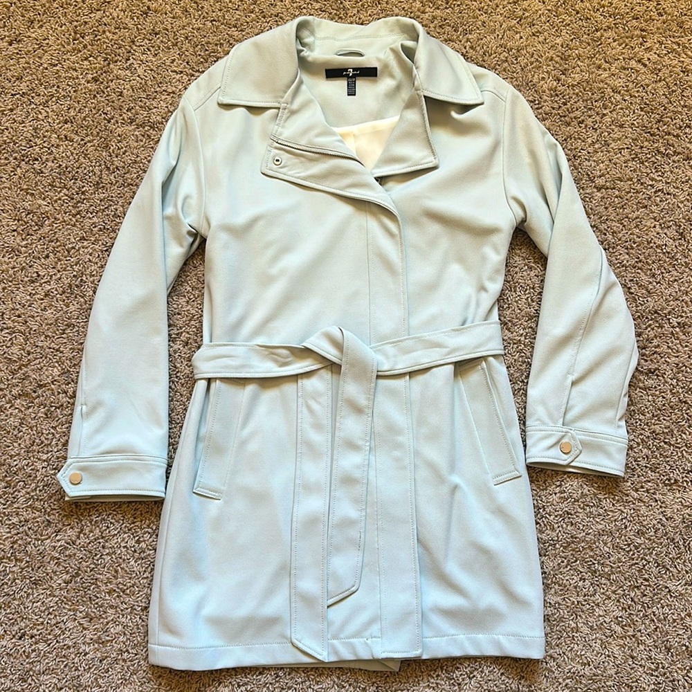 7 For All Mankind asymmetrical drape belted tench coat